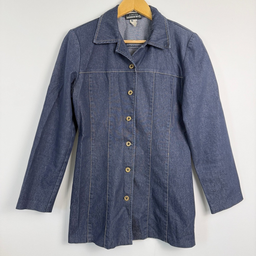 Vintage Fashion Bug Denim Jean Jacket Womens Medium Blue Longline Western